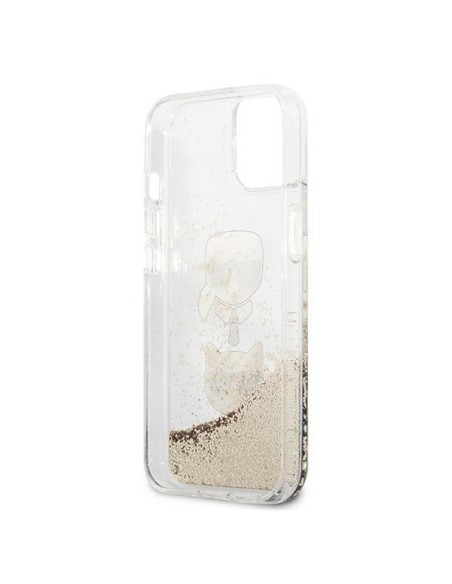 Karl Lagerfeld Liquid Glitter Karl&Choupette Head dėklas iPhone 13 mini - auksinis Karl Lagerfeld Liquid Glitter Karl&Choupette Head dėklas iPhone 13 mini - auksinis