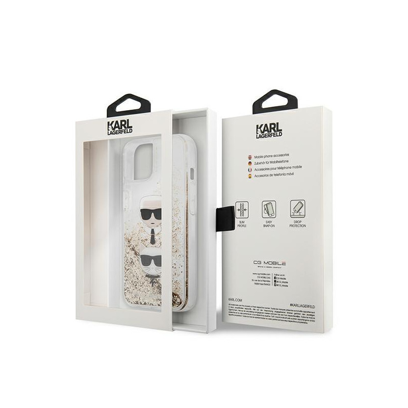 Karl Lagerfeld Liquid Glitter Karl&Choupette Head dėklas iPhone 13 mini - auksinis