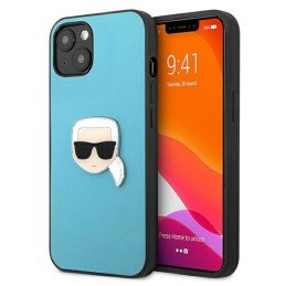 Karl Lagerfeld Leather Ikonik Karl& 39 s Head Metalinis dėklas iPhone 13 mini - mėlynas