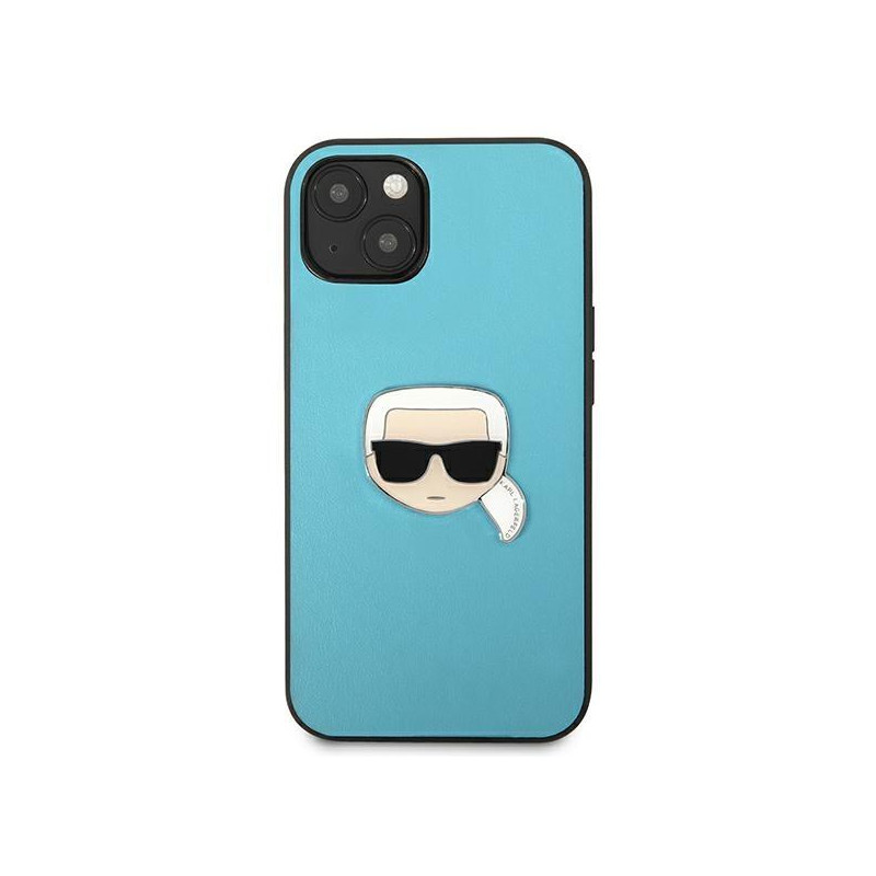 Karl Lagerfeld Leather Ikonik Karl& 39 s Head Metalinis dėklas iPhone 13 mini - mėlynas