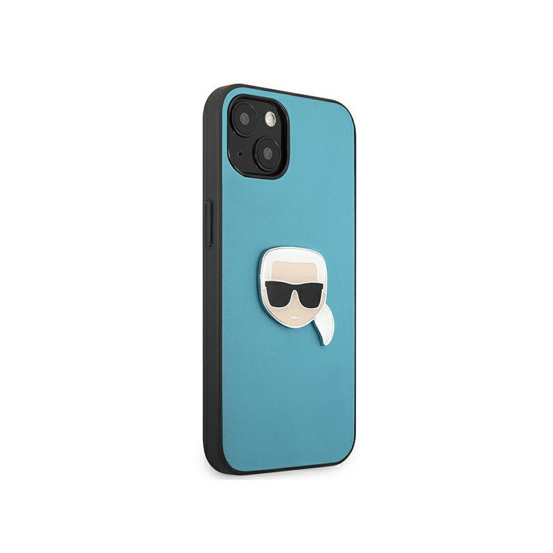 Karl Lagerfeld Leather Ikonik Karl& 39 s Head Metalinis dėklas iPhone 13 mini - mėlynas