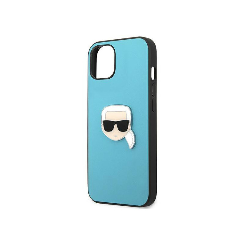 Karl Lagerfeld Leather Ikonik Karl& 39 s Head Metalinis dėklas iPhone 13 mini - mėlynas