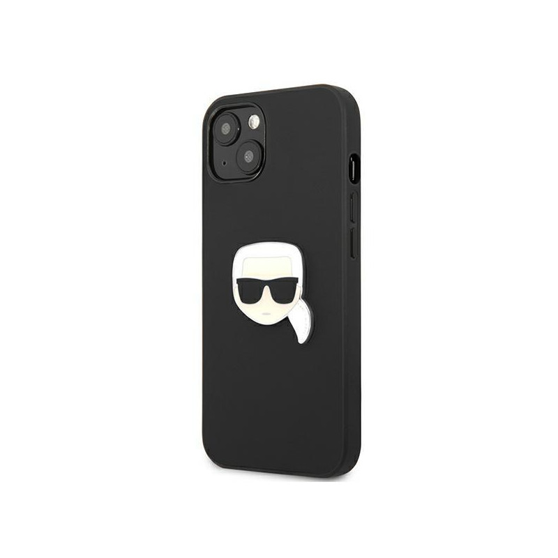 Karl Lagerfeld Leather Ikonik Karl& 39 s Head Metalinis dėklas iPhone 13 mini - juodas