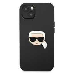 Karl Lagerfeld Leather Ikonik Karl& 39 s Head Metalinis dėklas iPhone 13 mini - juodas
