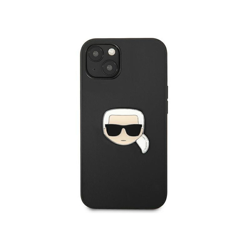 Karl Lagerfeld Leather Ikonik Karl& 39 s Head Metalinis dėklas iPhone 13 mini - juodas