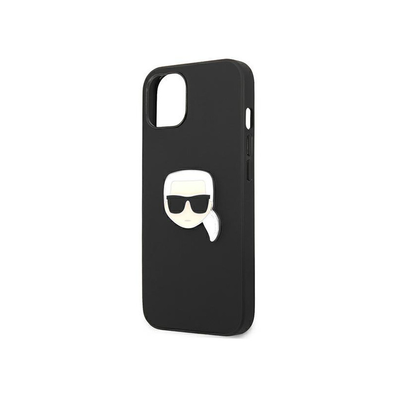 Karl Lagerfeld Leather Ikonik Karl& 39 s Head Metalinis dėklas iPhone 13 mini - juodas