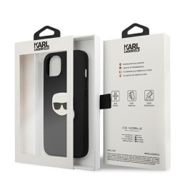 Karl Lagerfeld Leather Ikonik Karl& 39 s Head Metalinis dėklas iPhone 13 mini - juodas