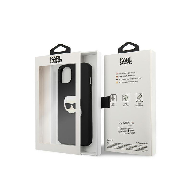 Karl Lagerfeld Leather Ikonik Karl& 39 s Head Metalinis dėklas iPhone 13 mini - juodas