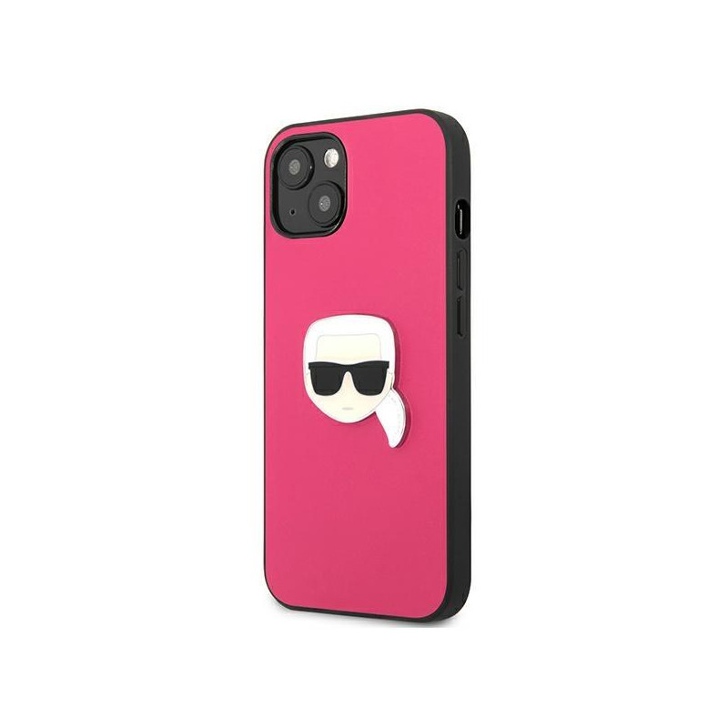 Karl Lagerfeld Leather Ikonik Karl& 39 s Head Metalinis dėklas iPhone 13 mini - rožinis