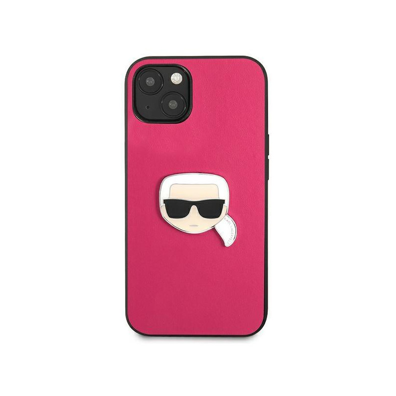 Karl Lagerfeld Leather Ikonik Karl& 39 s Head Metalinis dėklas iPhone 13 mini - rožinis