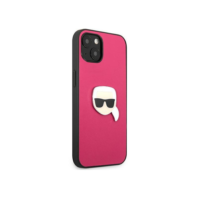 Karl Lagerfeld Leather Ikonik Karl& 39 s Head Metalinis dėklas iPhone 13 mini - rožinis