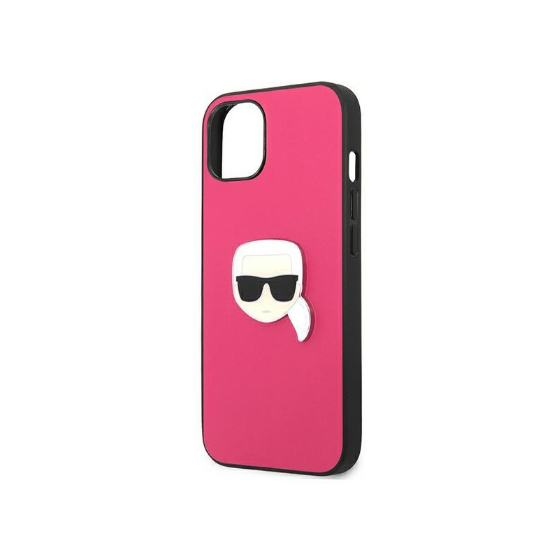 Karl Lagerfeld Leather Ikonik Karl& 39 s Head Metalinis dėklas iPhone 13 mini - rožinis
