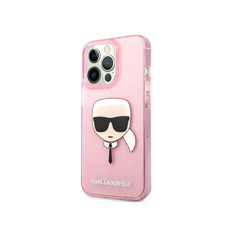 Karl Lagerfeld Glitter Karl& 39 s Head dėklas, skirtas iPhone 13 Pro Max – rožinis