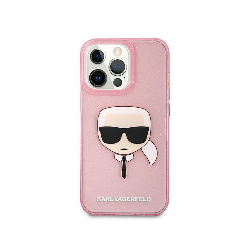 Karl Lagerfeld Glitter Karl& 39 s Head dėklas, skirtas iPhone 13 Pro Max – rožinis