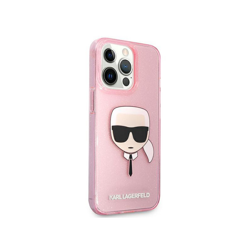 Karl Lagerfeld Glitter Karl& 39 s Head dėklas, skirtas iPhone 13 Pro Max – rožinis