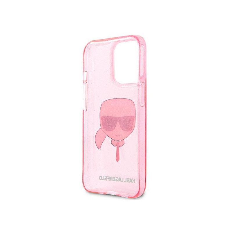 Karl Lagerfeld Glitter Karl& 39 s Head dėklas, skirtas iPhone 13 Pro Max – rožinis
