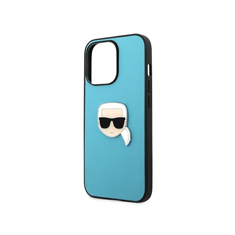 Karl Lagerfeld Leather Ikonik Karl& 39 s Head Metalinis dėklas iPhone 13 Pro Max - mėlynas