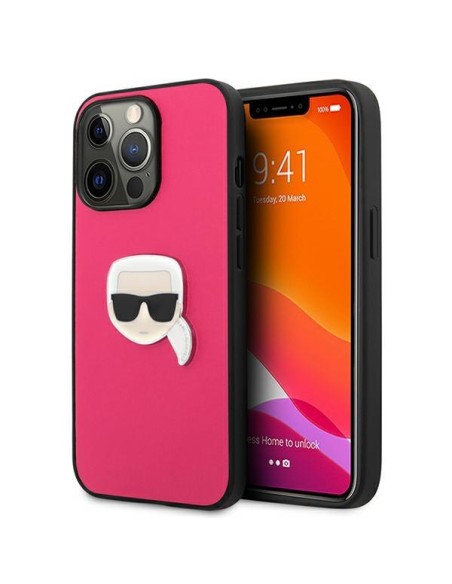 Karl Lagerfeld KLHCP13XPKMP iPhone 13 Pro Max 6,7" rožinis/ rožinis kietas dėklas, odos ikona Karl& 39 s Head Metal Karl Lagerfeld KLHCP13XPKMP iPhone 13 Pro Max 6,7" rožinis/ rožinis kietas dėklas, odos ikona Karl& 39 s Head Metal