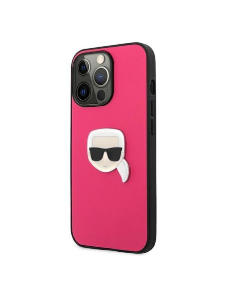 Karl Lagerfeld KLHCP13XPKMP iPhone 13 Pro Max 6,7" rožinis/ rožinis kietas dėklas, odos ikona Karl& 39 s Head Metal Karl Lagerfeld KLHCP13XPKMP iPhone 13 Pro Max 6,7" rožinis/ rožinis kietas dėklas, odos ikona Karl& 39 s Head Metal