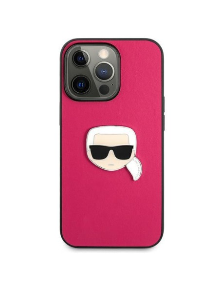 Karl Lagerfeld KLHCP13XPKMP iPhone 13 Pro Max 6,7" rožinis/ rožinis kietas dėklas, odos ikona Karl& 39 s Head Metal Karl Lagerfeld KLHCP13XPKMP iPhone 13 Pro Max 6,7" rožinis/ rožinis kietas dėklas, odos ikona Karl& 39 s Head Metal