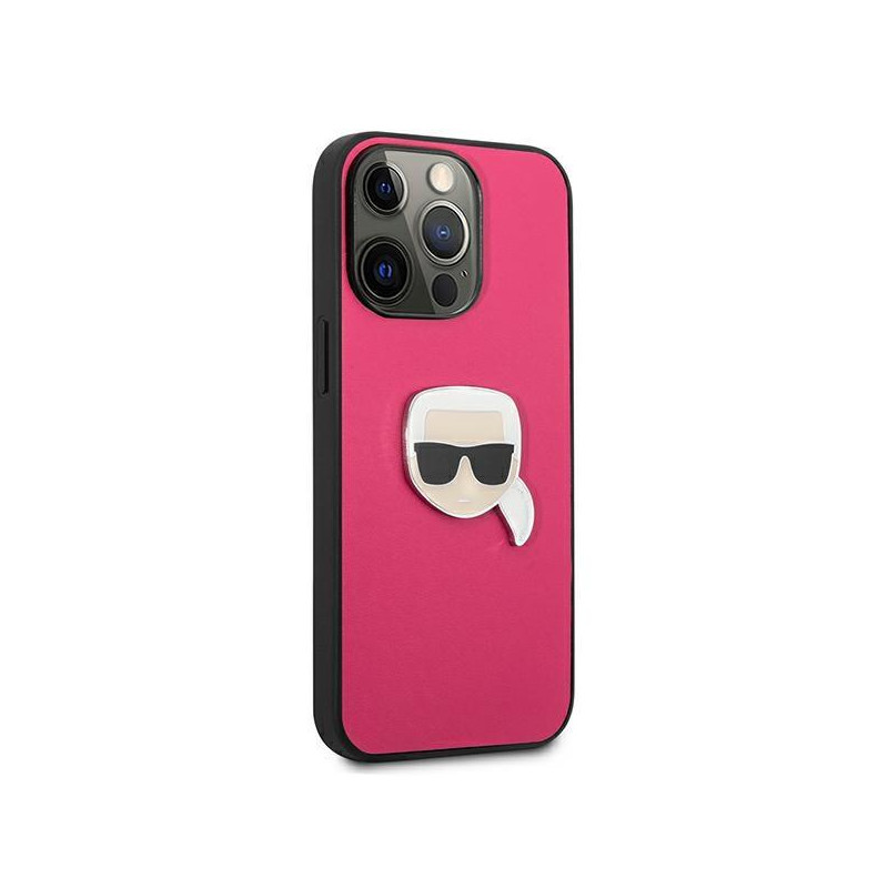 Karl Lagerfeld KLHCP13XPKMP iPhone 13 Pro Max 6,7" rožinis/ rožinis kietas dėklas, odos ikona Karl& 39 s Head Metal