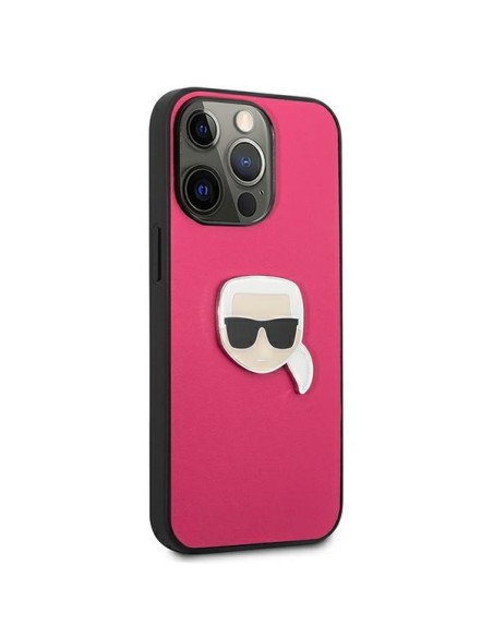 Karl Lagerfeld KLHCP13XPKMP iPhone 13 Pro Max 6,7" rožinis/ rožinis kietas dėklas, odos ikona Karl& 39 s Head Metal Karl Lagerfeld KLHCP13XPKMP iPhone 13 Pro Max 6,7" rožinis/ rožinis kietas dėklas, odos ikona Karl& 39 s Head Metal