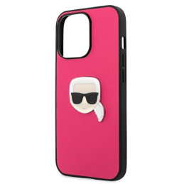 Karl Lagerfeld KLHCP13XPKMP iPhone 13 Pro Max 6,7" rožinis/ rožinis kietas dėklas, odos ikona Karl& 39 s Head Metal