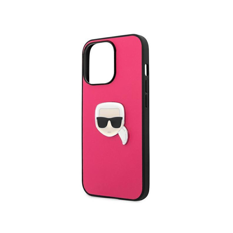 Karl Lagerfeld KLHCP13XPKMP iPhone 13 Pro Max 6,7" rožinis/ rožinis kietas dėklas, odos ikona Karl& 39 s Head Metal