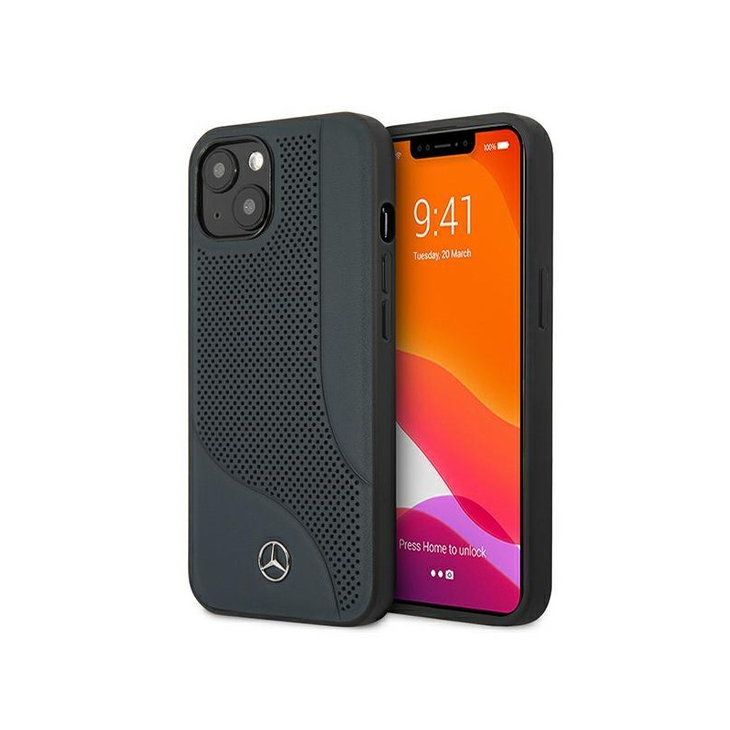 Mercedes Leather Perforated Area dėklas iPhone 13 mini - tamsiai mėlynas