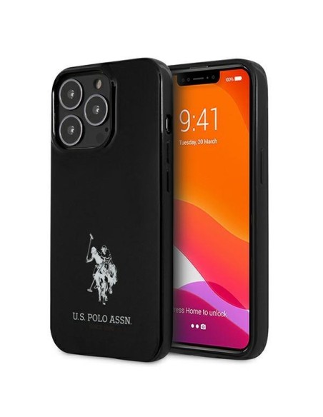 JAV Polo Assn byla Horses logotipas iPhone 13 Pro / iPhone 13 - juodas JAV Polo Assn byla Horses logotipas iPhone 13 Pro / iPhone 13 - juodas