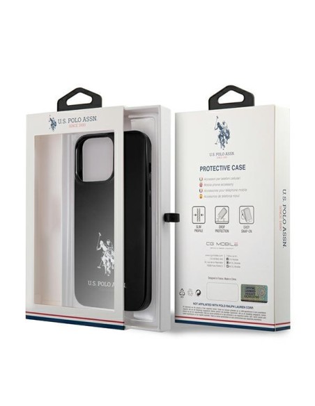 JAV Polo Assn byla Horses logotipas iPhone 13 Pro / iPhone 13 - juodas JAV Polo Assn byla Horses logotipas iPhone 13 Pro / iPhone 13 - juodas