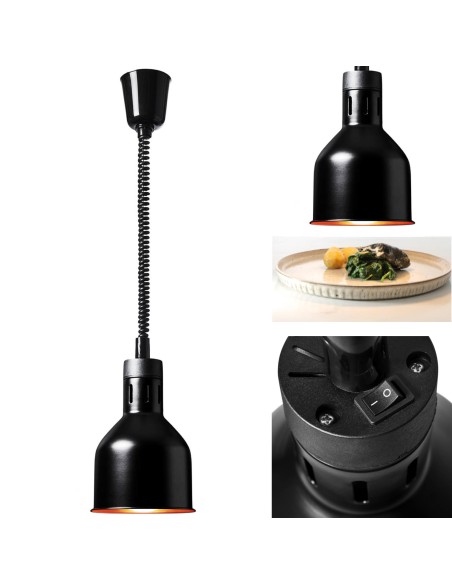 Infraraudonųjų spindulių šildymo lempa indams IR pakabinama juoda diam. 17cm 250W