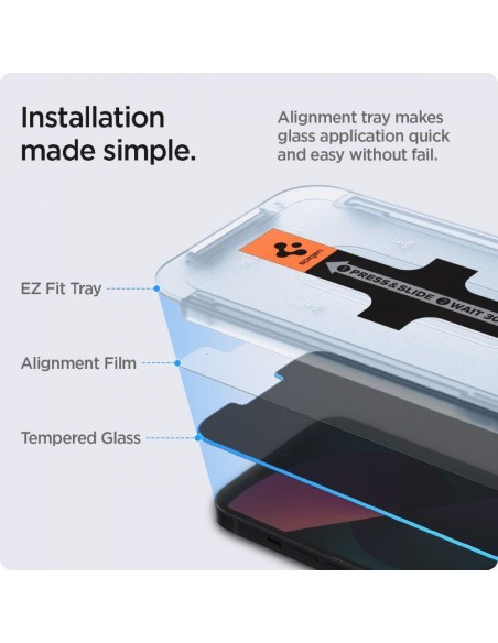 Spigen Glas.tR EZ Fit Privacy Tempered Glass skirtas iPhone 13 / 13 Pro / 14 - 2 vnt. Spigen Glas.tR EZ Fit Privacy Tempered Glass skirtas iPhone 13 / 13 Pro / 14 - 2 vnt.