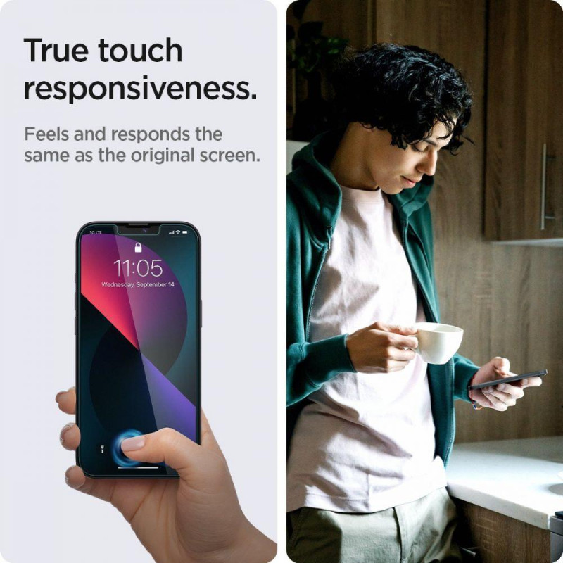Spigen Glas.tR EZ Fit Privacy Tempered Glass skirtas iPhone 13 / 13 Pro / 14 - 2 vnt.