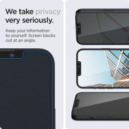 Spigen Glas.tR EZ Fit Privacy Tempered Glass skirtas iPhone 13 / 13 Pro / 14 - 2 vnt.