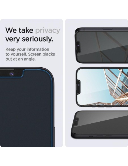 Spigen Glas.tR EZ Fit Privacy Tempered Glass skirtas iPhone 13 / 13 Pro / 14 - 2 vnt. Spigen Glas.tR EZ Fit Privacy Tempered Glass skirtas iPhone 13 / 13 Pro / 14 - 2 vnt.
