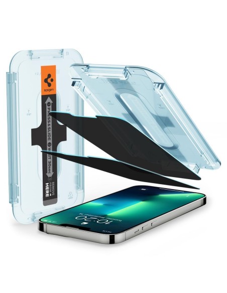 Spigen Glas.tR EZ Fit Privacy Tempered Glass skirtas iPhone 13 / 13 Pro / 14 - 2 vnt. Spigen Glas.tR EZ Fit Privacy Tempered Glass skirtas iPhone 13 / 13 Pro / 14 - 2 vnt.