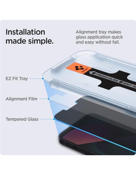 Spigen Glas.tR EZ Fit Privacy Tempered Glass skirtas iPhone 13 / 13 Pro / 14 - 2 vnt. Spigen Glas.tR EZ Fit Privacy Tempered Glass skirtas iPhone 13 / 13 Pro / 14 - 2 vnt.