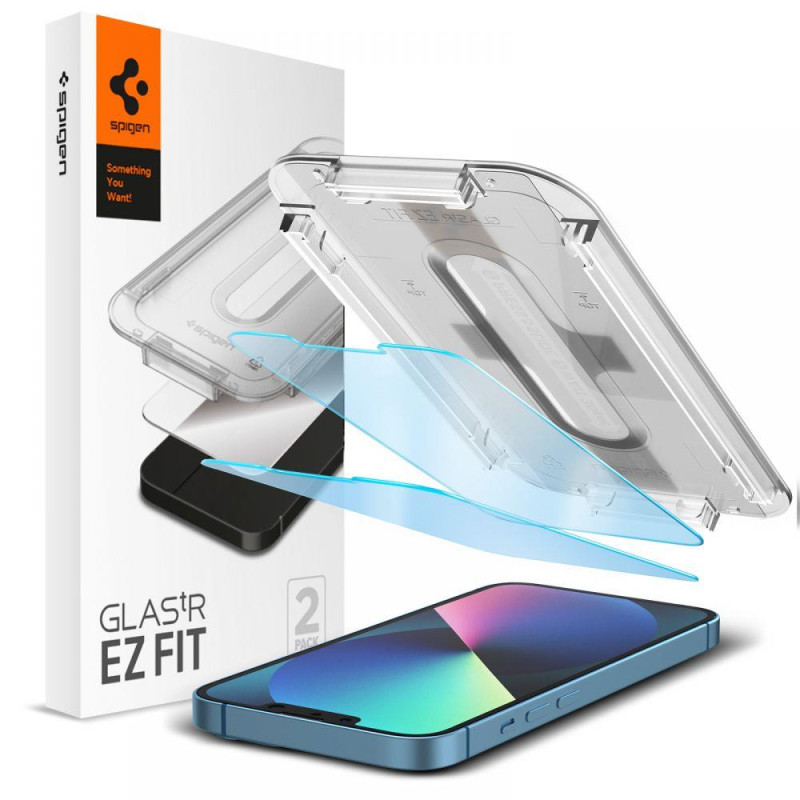 Spigen Glas.tR EZ Fit AntiBlue grūdintas stiklas iPhone 13 / 13 Pro / 14 - 2 vnt.