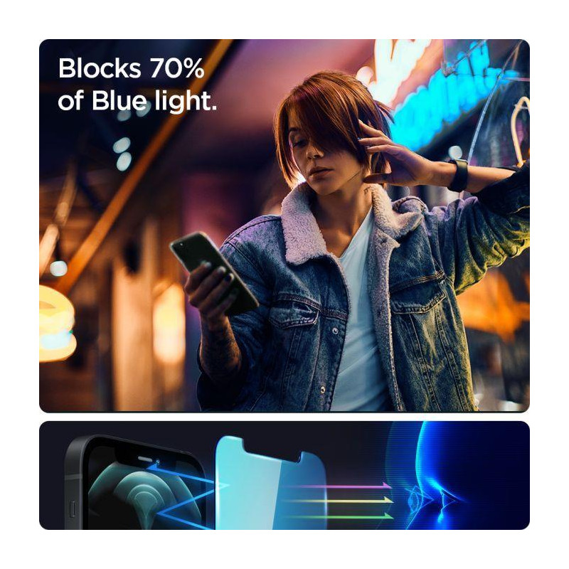 Spigen Glas.tR EZ Fit AntiBlue grūdintas stiklas iPhone 13 / 13 Pro / 14 - 2 vnt.