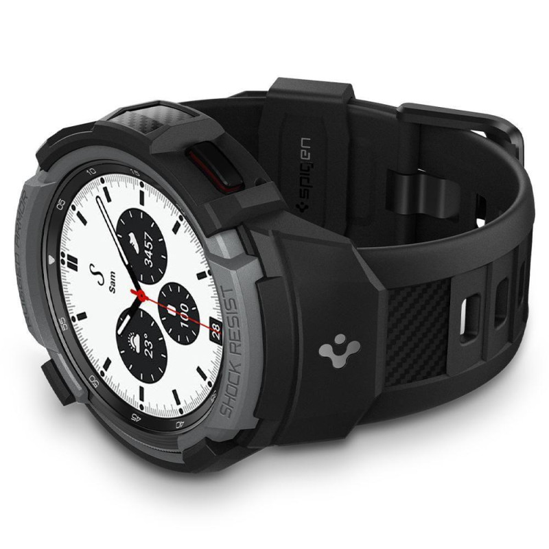 Spigen Rugged Armor Pro dėklas su dirželiu, skirtas Samsung Galaxy Watch 4 Classic 42 mm - pilkas