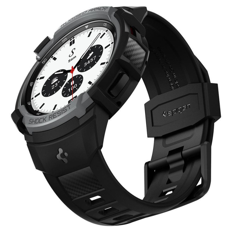 Spigen Rugged Armor Pro dėklas su dirželiu, skirtas Samsung Galaxy Watch 4 Classic 42 mm - pilkas