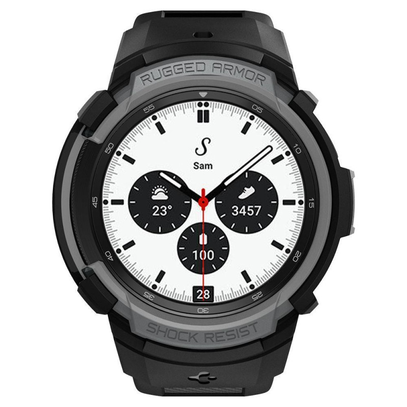 Spigen Rugged Armor Pro dėklas su dirželiu, skirtas Samsung Galaxy Watch 4 Classic 42 mm - pilkas