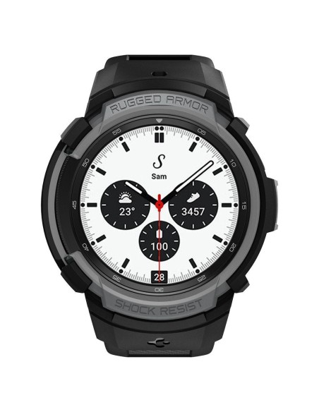 Spigen Rugged Armor Pro dėklas su dirželiu, skirtas Samsung Galaxy Watch 4 Classic 42 mm - pilkas