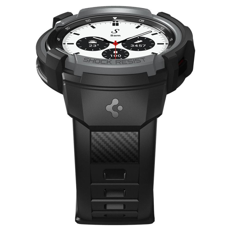 Spigen Rugged Armor Pro dėklas su dirželiu, skirtas Samsung Galaxy Watch 4 Classic 42 mm - pilkas