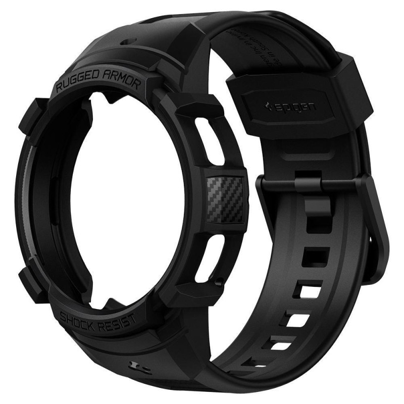 Spigen Rugged Armor Pro dėklas su dirželiu, skirtas Samsung Galaxy Watch 4 Classic 46 mm - matinė juoda
