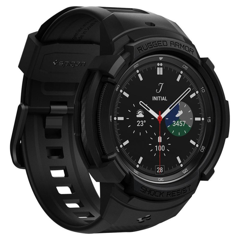 Spigen Rugged Armor Pro dėklas su dirželiu, skirtas Samsung Galaxy Watch 4 Classic 46 mm - matinė juoda