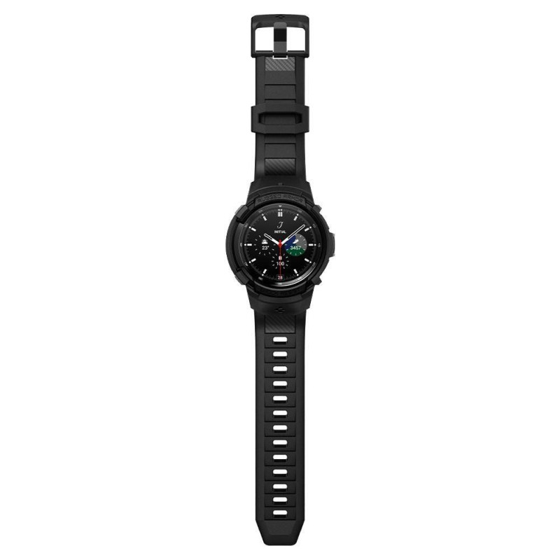 Spigen Rugged Armor Pro dėklas su dirželiu, skirtas Samsung Galaxy Watch 4 Classic 46 mm - matinė juoda