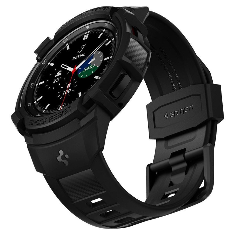 Spigen Rugged Armor Pro dėklas su dirželiu, skirtas Samsung Galaxy Watch 4 Classic 46 mm - matinė juoda