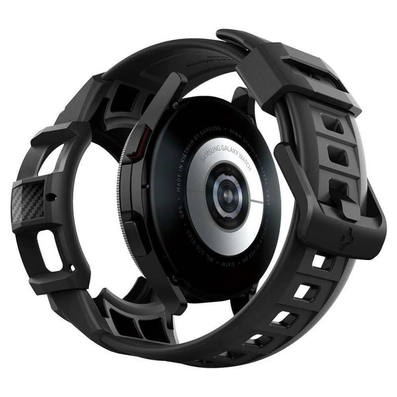 Spigen Rugged Armor Pro dėklas su dirželiu, skirtas Samsung Galaxy Watch 4 Classic 46 mm - matinė juoda